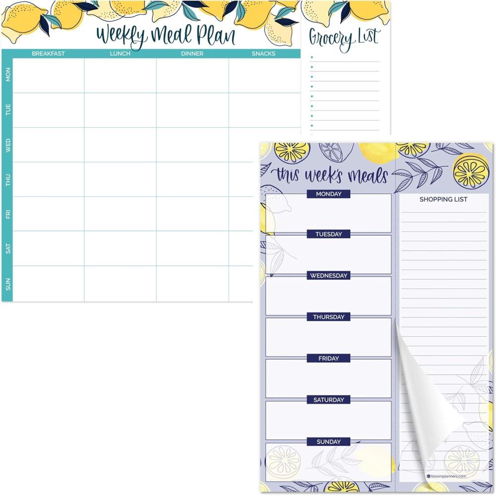 image:imagebloom daily planners Lemons Weekly Magnetic Meal Planning Pad Bundle Two Hanging Refrigerator Organizers with TearOff Grocery Shopping List