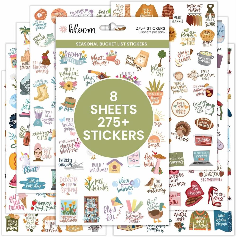 image:imagebloom daily planners Seasonal Bucket List Planner Stickers Spring Summer Fall Winter Activity Goals for Adults 8 Sheets 275 Illustrations Adventure Icons for Planning or ScrapbookingSeasonal Bucket Lists