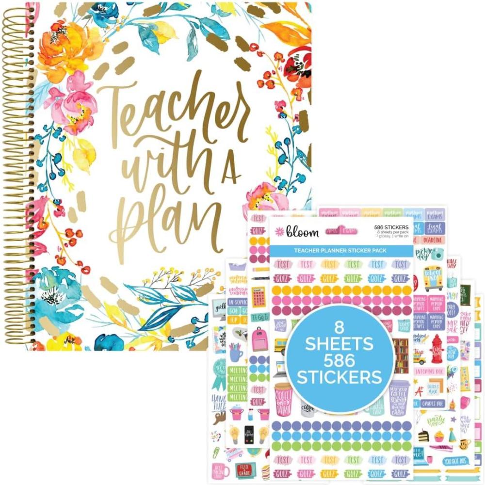 image:imagebloom daily planners Teacher Planner amp Sticker Pack Bundle Undated Academic Planner amp Organizer School Themed Sticker Pack Planning Set for Educators Homeschool