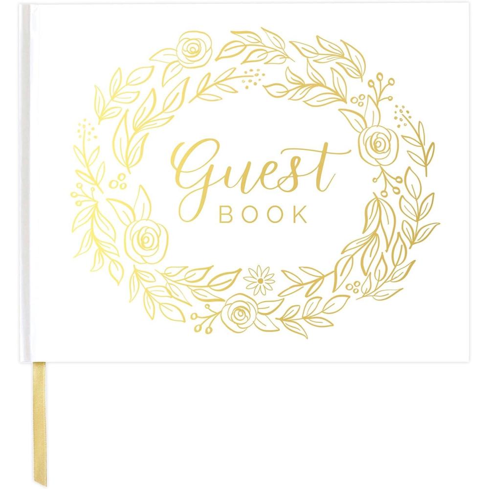 image:imagebloom daily planners Wedding Guest Book Elegant Hardcover Polaroid Guestbook for Receptions Baby Showers amp Special Events 7 x 9 120 Blank Lined Pages for Signin and Photos LinenGold Floral