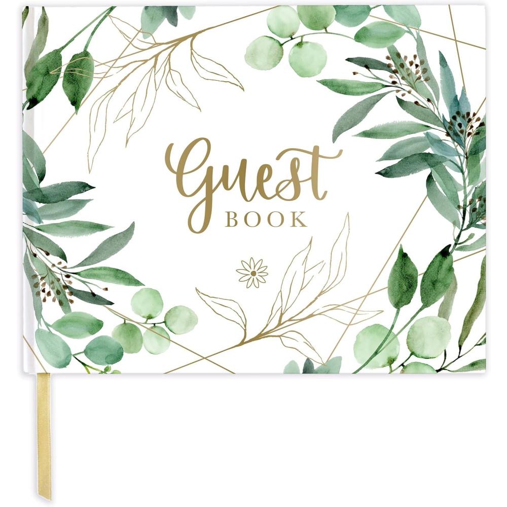 image:imagebloom daily planners Wedding Guest Book Elegant Hardcover Polaroid Guestbook for Receptions Baby Showers amp Special Events 7 x 9 120 Blank Lined Pages for Signin and Photos LinenEucalyptus