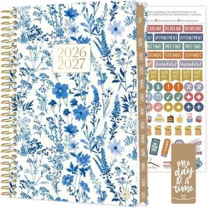 image:imagebloom daily planners 20252026 85 x 11 Academic Year Day Planner July 2025  July 2026  Weekly amp Monthly Dated Agenda Organizer with Stickers amp Tabs  Garden Party BeigeBlue  White Floral 202627