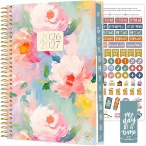 image:imagebloom daily planners 20252026 85 x 11 Academic Year Day Planner July 2025  July 2026  Weekly amp Monthly Dated Agenda Organizer with Stickers amp Tabs  Boho GreeneryPainted Peonies 202627