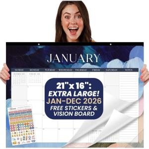 image:imagebloom daily planners 2026 Desk Calendar  January to December Large Wall Calendar  21 x 16 Desktop amp Hanging Monthly Planner with Stickers for Home or Office  Holiday IconsPaint Strokes