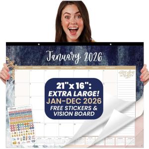 image:imagebloom daily planners 2026 Desk Calendar  January to December Large Wall Calendar  21 x 16 Desktop amp Hanging Monthly Planner with Stickers for Home or Office  Holiday IconsWatercolor