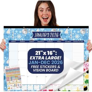 image:imagebloom daily planners 2026 Desk Calendar  January to December Large Wall Calendar  21 x 16 Desktop amp Hanging Monthly Planner with Stickers for Home or Office  Holiday IconsHoliday Icons