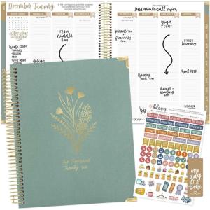 image:imagebloom daily planners 2026 Hardcover Calendar Year Goal amp Vision Planner January to December  Monthly amp Weekly Agenda Organizer  75 x 9  Beige BouquetGreen Linen
