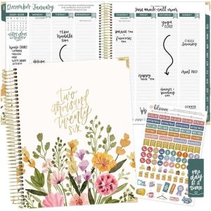 image:imagebloom daily planners 2026 Hardcover Calendar Year Goal amp Vision Planner January to December  Monthly amp Weekly Agenda Organizer  75 x 9  Beige BouquetBeige Bouquet