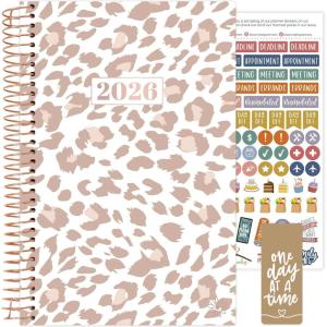 image:imagebloom daily planners 2026 Planner January  December Calendar Year Organizer  55 x 825  Weekly amp Monthly Agenda Book with Stickers amp Bookmark  Brilliant BrushstrokesTan Leopard