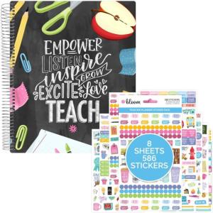 image:imagebloom daily planners Chalkboard Teacher Planner amp Sticker Pack Bundle  Undated Academic Planner amp Organizer  School Themed Sticker Pack  Planning Set for Educators Homeschool