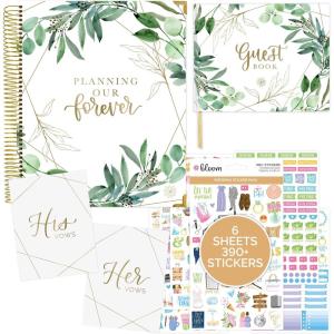 image:imagebloom daily planners Eucalyptus Wedding Planner Bundle  Hardcover Wedding PlannerOrganizer Guest Book Set of 2 Vow Books His amp Hers and Wedding Planning Sticker Pack 6 Sheets
