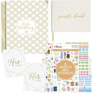 image:imagebloom daily planners Gold Foil Wedding Planner Bundle  Hardcover Wedding PlannerOrganizer Guest Book Set of 2 Vow Books His amp Hers and Wedding Planning Sticker Pack 6 Sheets