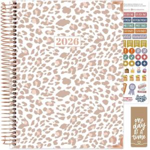image:imagebloom daily planners HARDCOVER 2026 Planner January to December  85 x 11 Weekly amp Monthly Dated Agenda Organizer Book with Stickers amp Tabs  Coastal CalmTan Leopard
