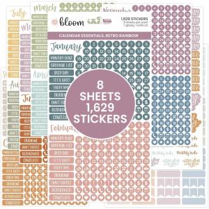 image:imagebloom daily planners Muted Neutrals Calendar Essentials Planner Stickers  8 Sheets 1629 Stickers Per Pack  Color Coordinating Monthly Headings Dates Icons Etc  Aesthetic BohoRetro Rainbow