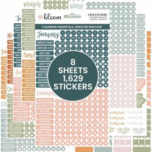 image:imagebloom daily planners Muted Neutrals Calendar Essentials Planner Stickers  8 Sheets 1629 Stickers Per Pack  Color Coordinating Monthly Headings Dates Icons Etc  Aesthetic BohoSweater Weather