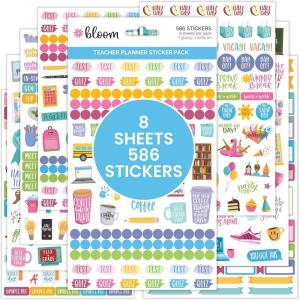 image:imagebloom daily planners New Teacher Planner Sticker Pack  School Themed Planning Stickers for Teachers Educators Homeschoolers etc 8 Sheets586 Stickers per PackBright