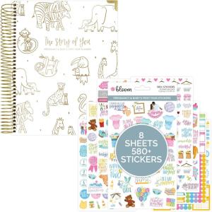 image:imagebloom daily planners Pregnancy and Babys First Year Planner amp Accessories Bundle  Hardcover Undated Planner amp Keepsake Journal Gold Animals and MaternityMotherhood Sticker Pack 8 Sheets