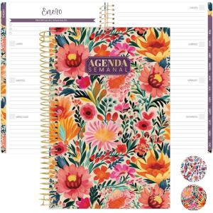 image:imagebloom daily planners UNDATED Spanish Calendar Year Day Planner  PassionGoal Organizer  Start Anytime Monthly amp Weekly Agenda Book with Tabs January to December  55 x 825  Otomi EmbroideryCheerful Garden