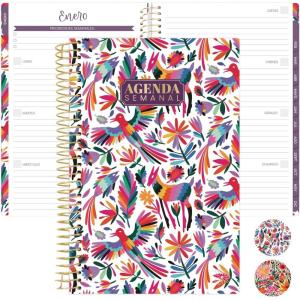 image:imagebloom daily planners UNDATED Spanish Calendar Year Day Planner  PassionGoal Organizer  Start Anytime Monthly amp Weekly Agenda Book with Tabs January to December  55 x 825  Otomi EmbroideryOtomi Embroidery