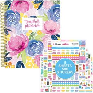 image:imagebloom daily planners Watercolor Floral Teacher Planner amp Sticker Pack Bundle  Undated Academic Planner amp Organizer  School Themed Sticker Pack  Planning Set for Educators Homeschool