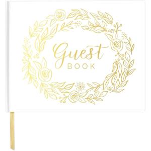 image:imagebloom daily planners Wedding Guest Book  Elegant Hardcover Polaroid Guestbook for Receptions Baby Showers amp Special Events  7 x 9 120 Blank Lined Pages for Signin and Photos  LinenGold Floral