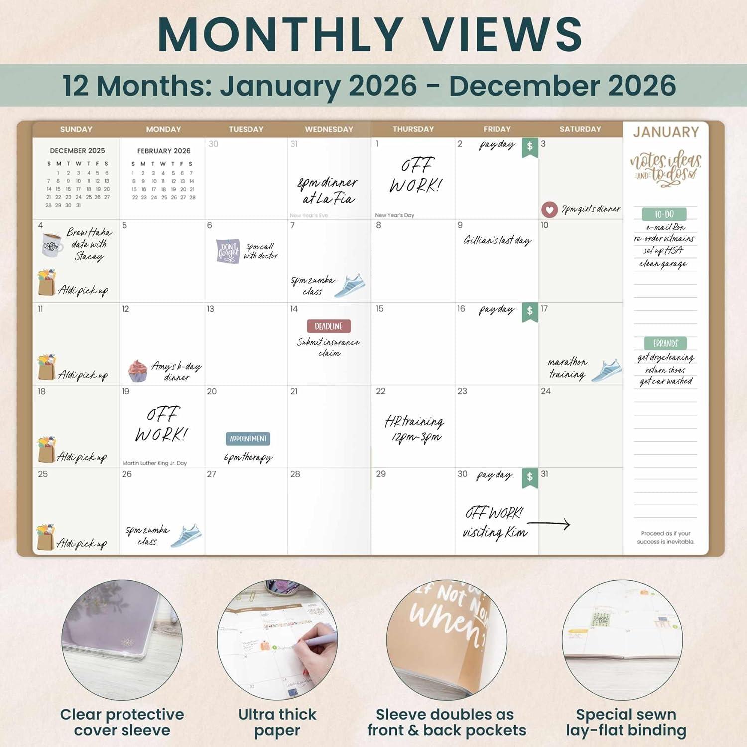 image:imagebloom daily planners 2026 Monthly Planner Calendar Book January 2026 December 2026 Large 9 x 12 Floral Agenda Schedule Organizer Midnight SkyPurple