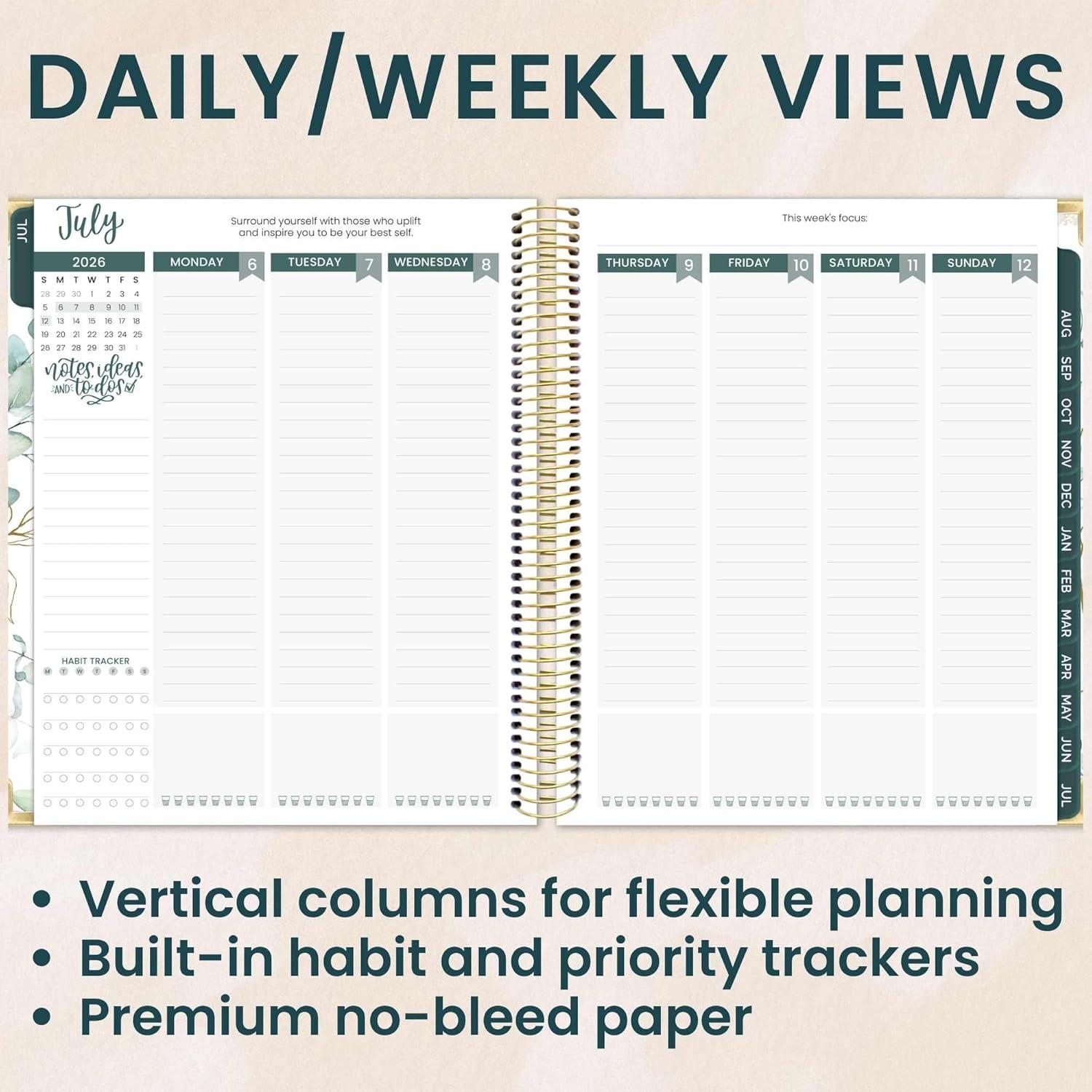 image:imagebloom daily planners 20262027 Hardcover Academic Year Goal amp Vision Planner July 2026 July 2027 13 Months Agenda Monthly amp Weekly Calendar Organizer 75 x 9 Garden Party BeigeWhite Eucalyptus