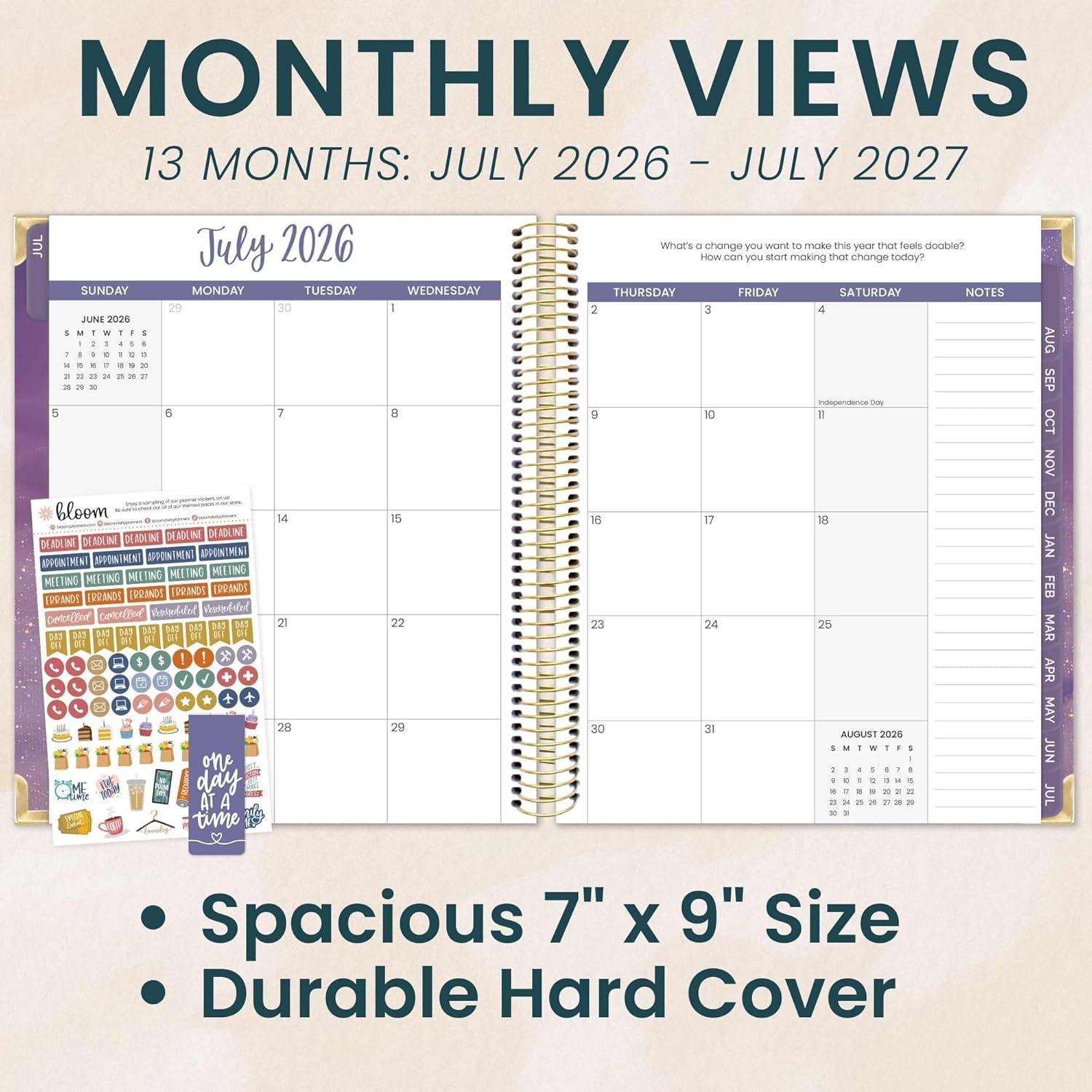 image:imagebloom daily planners 20262027 Hardcover Academic Year Goal amp Vision Planner July 2026 July 2027 13 Months Agenda Monthly amp Weekly Calendar Organizer 75 x 9 Garden Party BeigeGood Things Are Coming