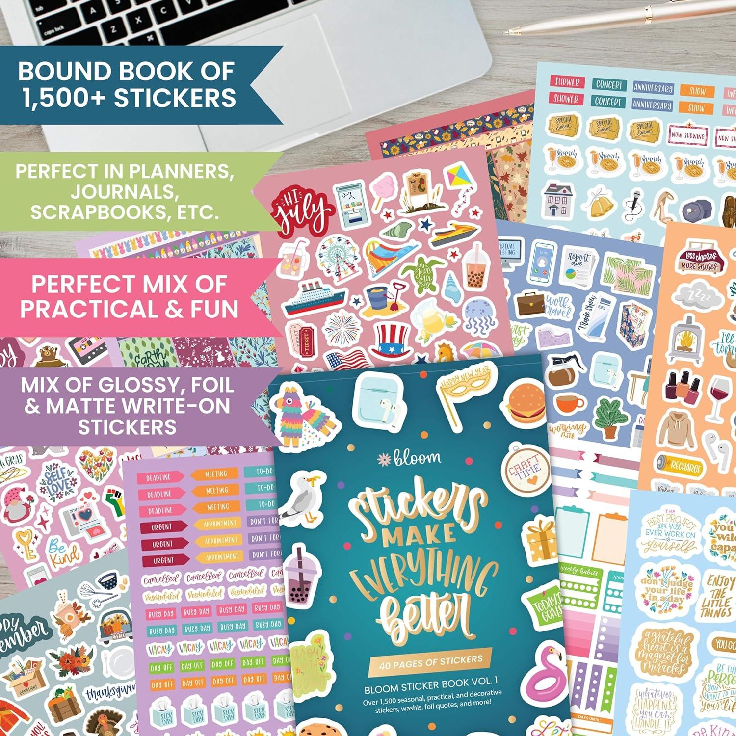 image:imagebloom daily planners 40 Page Mega Planner Sticker Pack 1500 Stickers 6 x 9 Bound Ultimate Variety Sticker Book with Foil Seasons Celebrations Holidays Food Travel Quotes amp More Vol 1