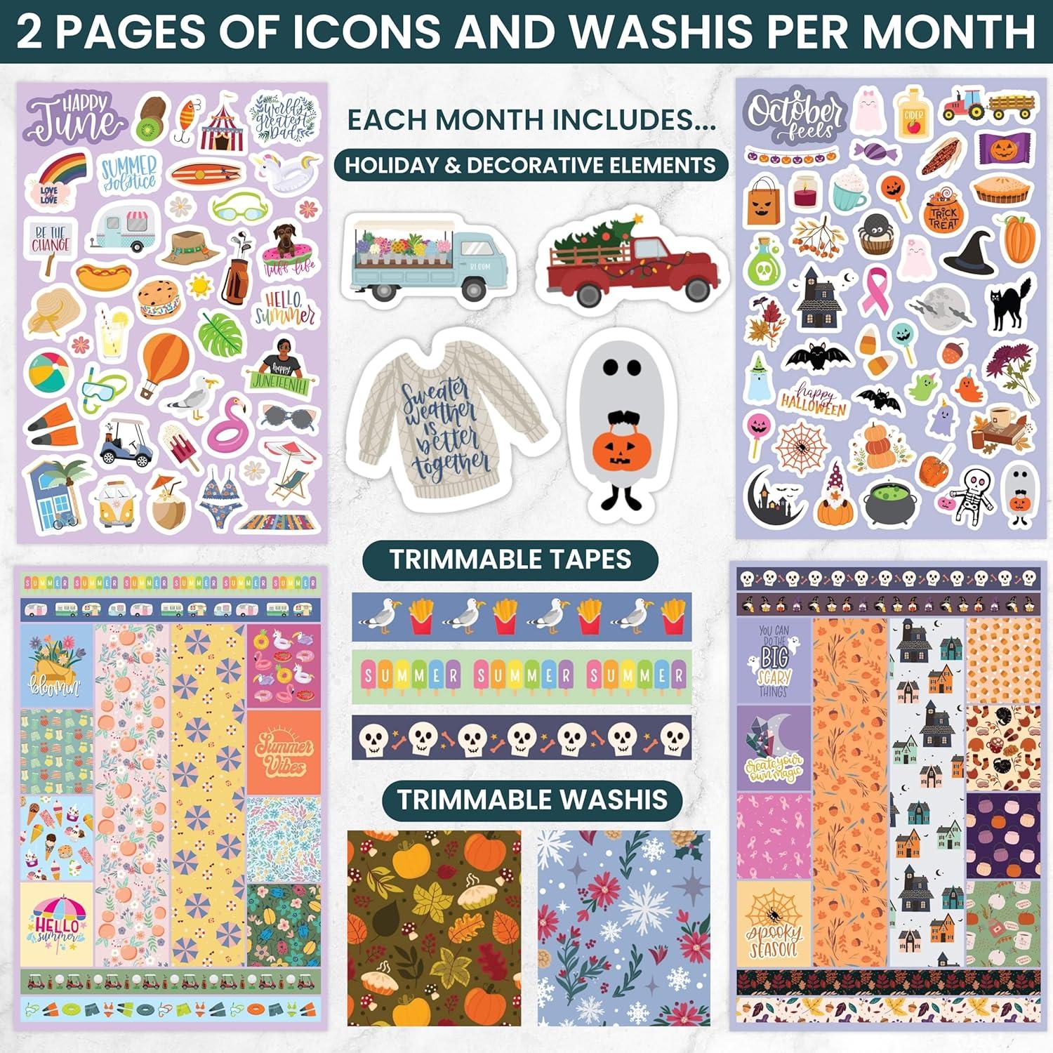 image:imagebloom daily planners 40 Page Mega Planner Sticker Pack 1500 Stickers 6 x 9 Bound Ultimate Variety Sticker Book with Foil Seasons Celebrations Holidays Food Travel Quotes amp More Vol 1