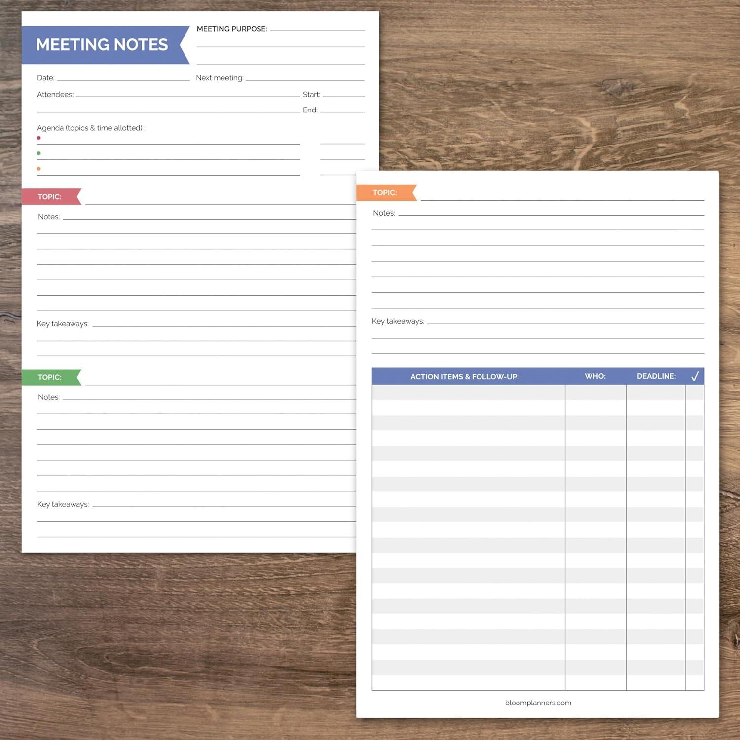 image:imagebloom daily planners 6 x 9 Double Sided Meeting Notes Planning Pad for Work Organization Topics Takeaways Action Items amp FollowUps Undated Meeting Agenda Notepad