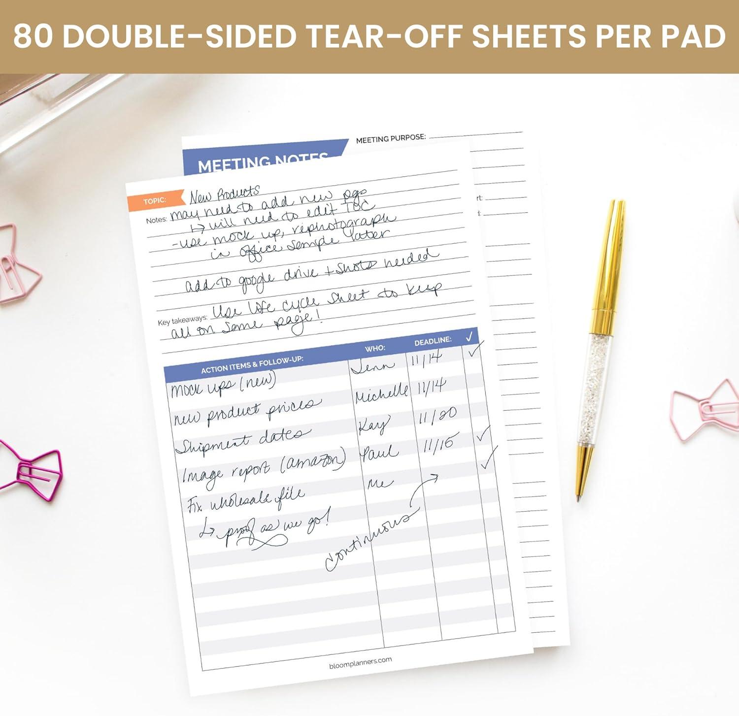 image:imagebloom daily planners 6 x 9 Double Sided Meeting Notes Planning Pad for Work Organization Topics Takeaways Action Items amp FollowUps Undated Meeting Agenda Notepad
