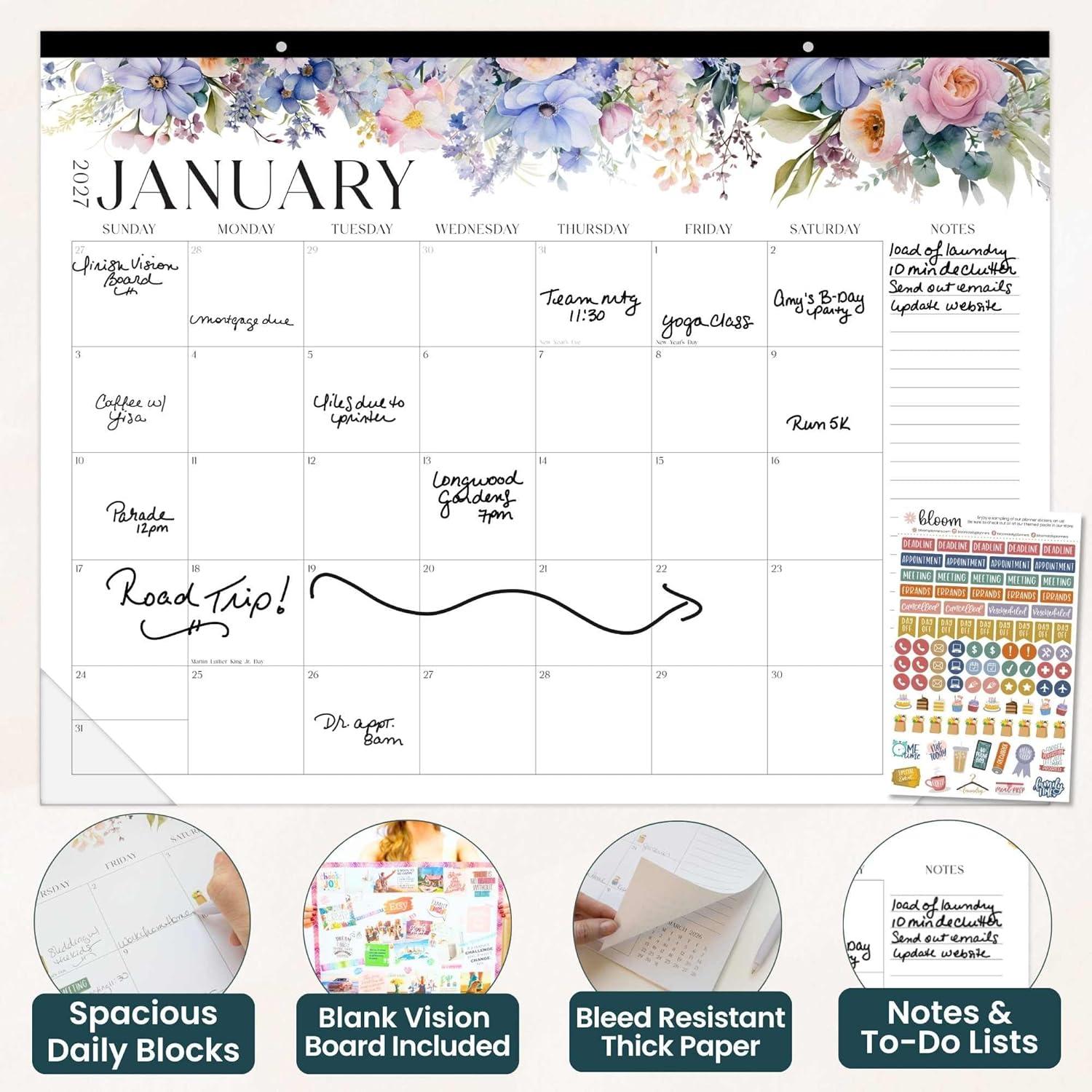 image:imagebloom daily planners Desk Calendar 20262027 Academic Year Large Wall Calendar July 2026 July 2027 21 x 16 Desktop amp Hanging Monthly Planner with Stickers for Home or Office SeasonalSeasonal Florals