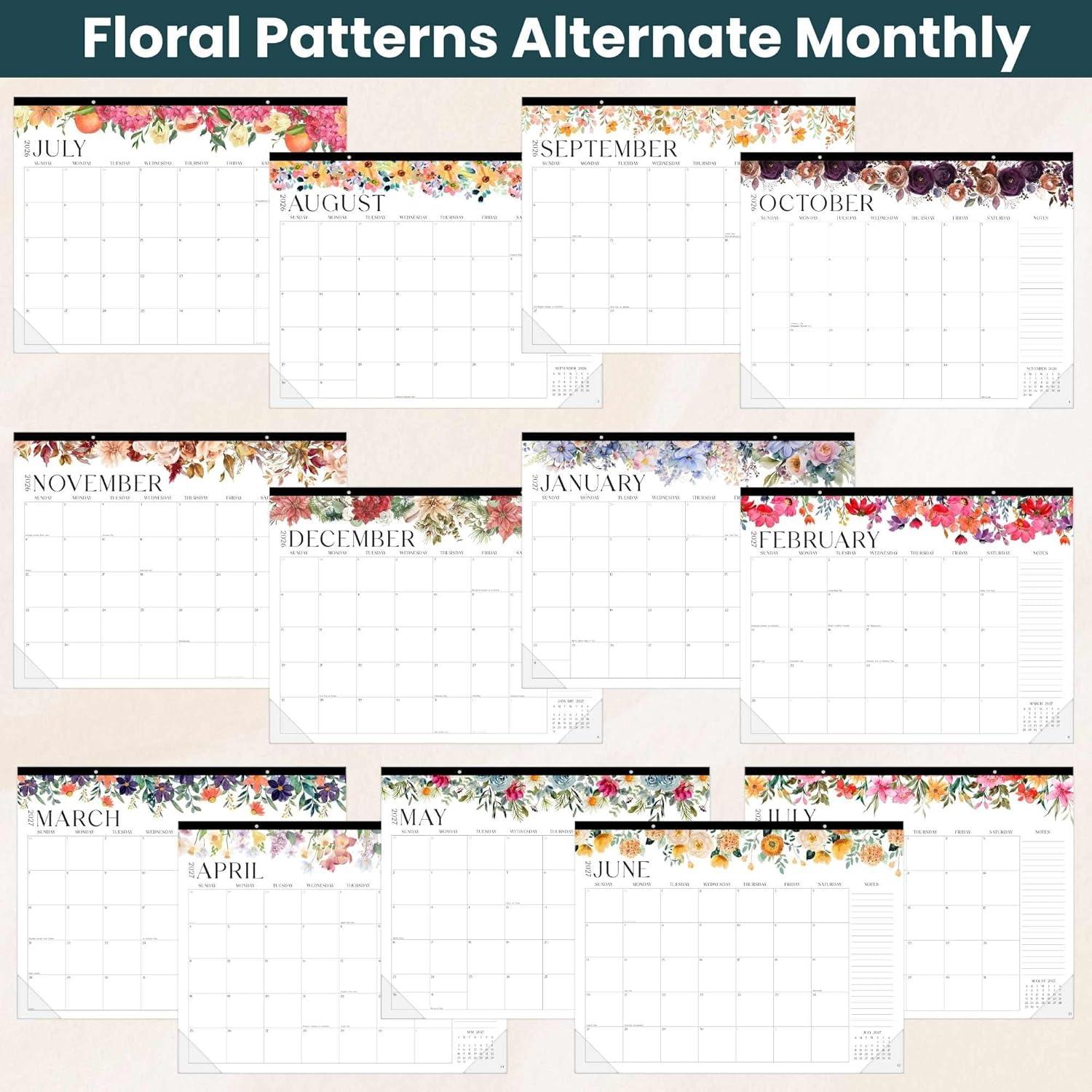 image:imagebloom daily planners Desk Calendar 20262027 Academic Year Large Wall Calendar July 2026 July 2027 21 x 16 Desktop amp Hanging Monthly Planner with Stickers for Home or Office SeasonalSeasonal Florals