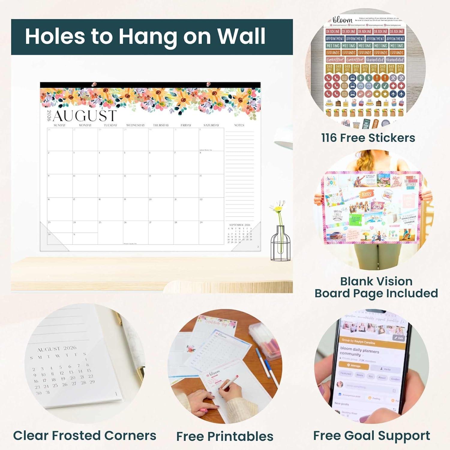 image:imagebloom daily planners Desk Calendar 20262027 Academic Year Large Wall Calendar July 2026 July 2027 21 x 16 Desktop amp Hanging Monthly Planner with Stickers for Home or Office SeasonalSeasonal Florals