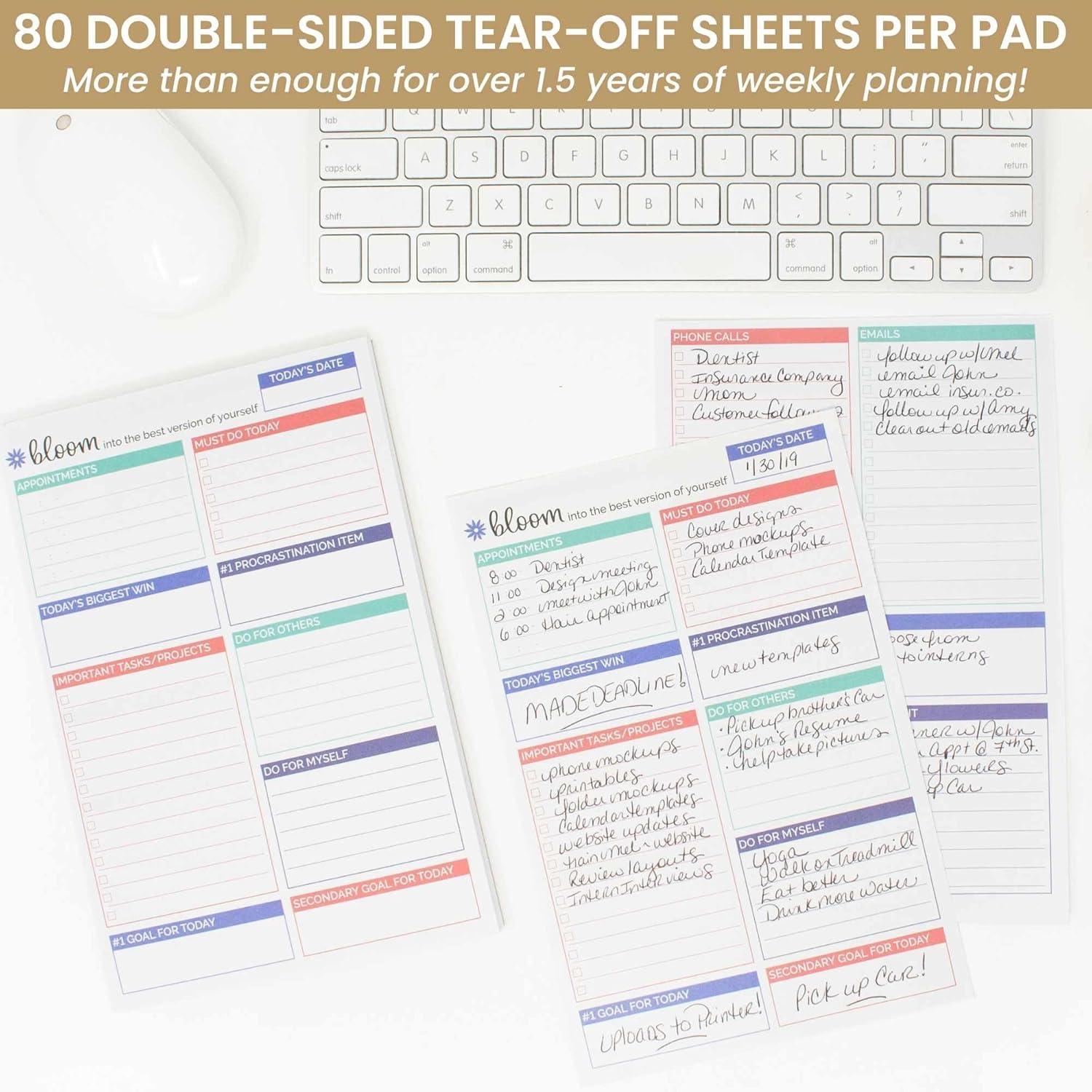 image:imagebloom daily planners Double Sided Daily To Do List Planning Pad 80 Tear Off Sheets for Work Home or Office Organization Teal 6 x 9