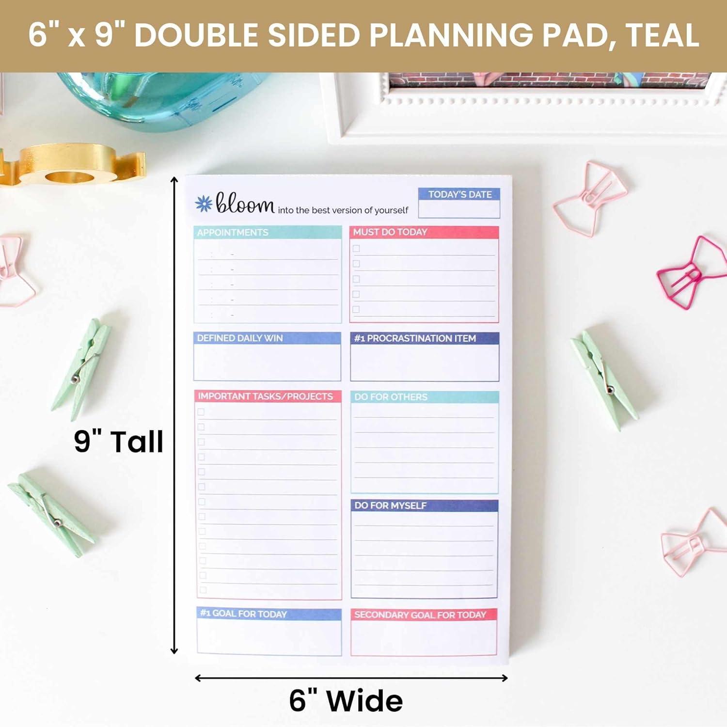 image:imagebloom daily planners Double Sided Daily To Do List Planning Pad 80 Tear Off Sheets for Work Home or Office Organization Teal 6 x 9