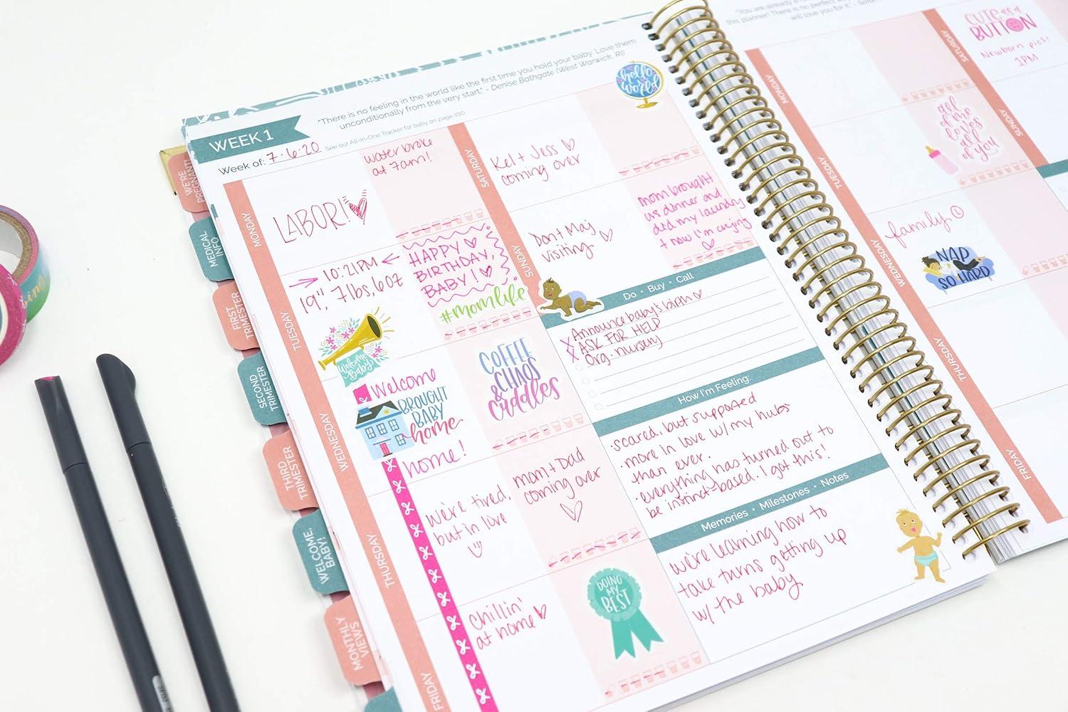 image:imagebloom daily planners New Pregnancy and Babys First Year Calendar Planner amp Keepsake Journal with Stickers Hardcover Scrapbook Memory Book Organizer Undated 8 x 10 Green amp PinkGreen Pink