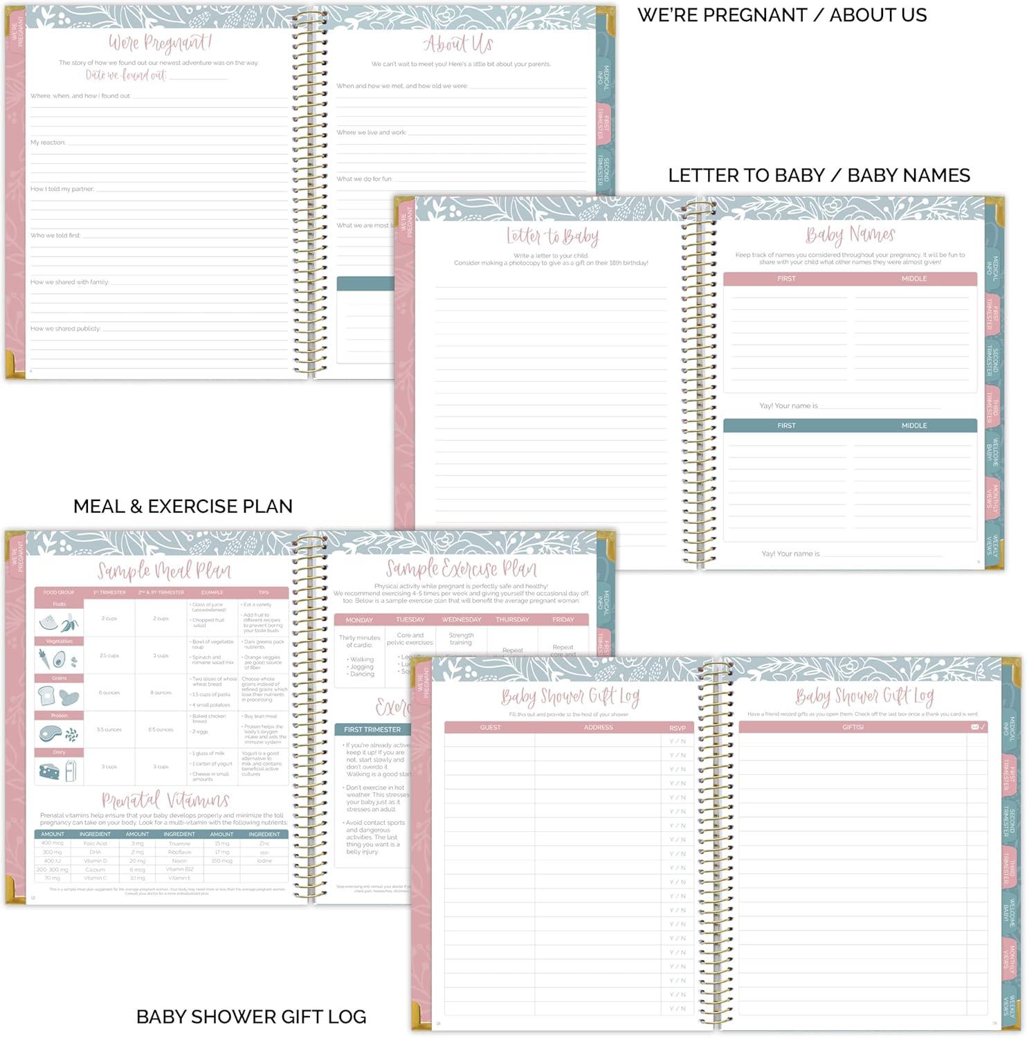 image:imagebloom daily planners New Pregnancy and Babys First Year Calendar Planner amp Keepsake Journal with Stickers Hardcover Scrapbook Memory Book Organizer Undated 8 x 10 Green amp PinkAnimals