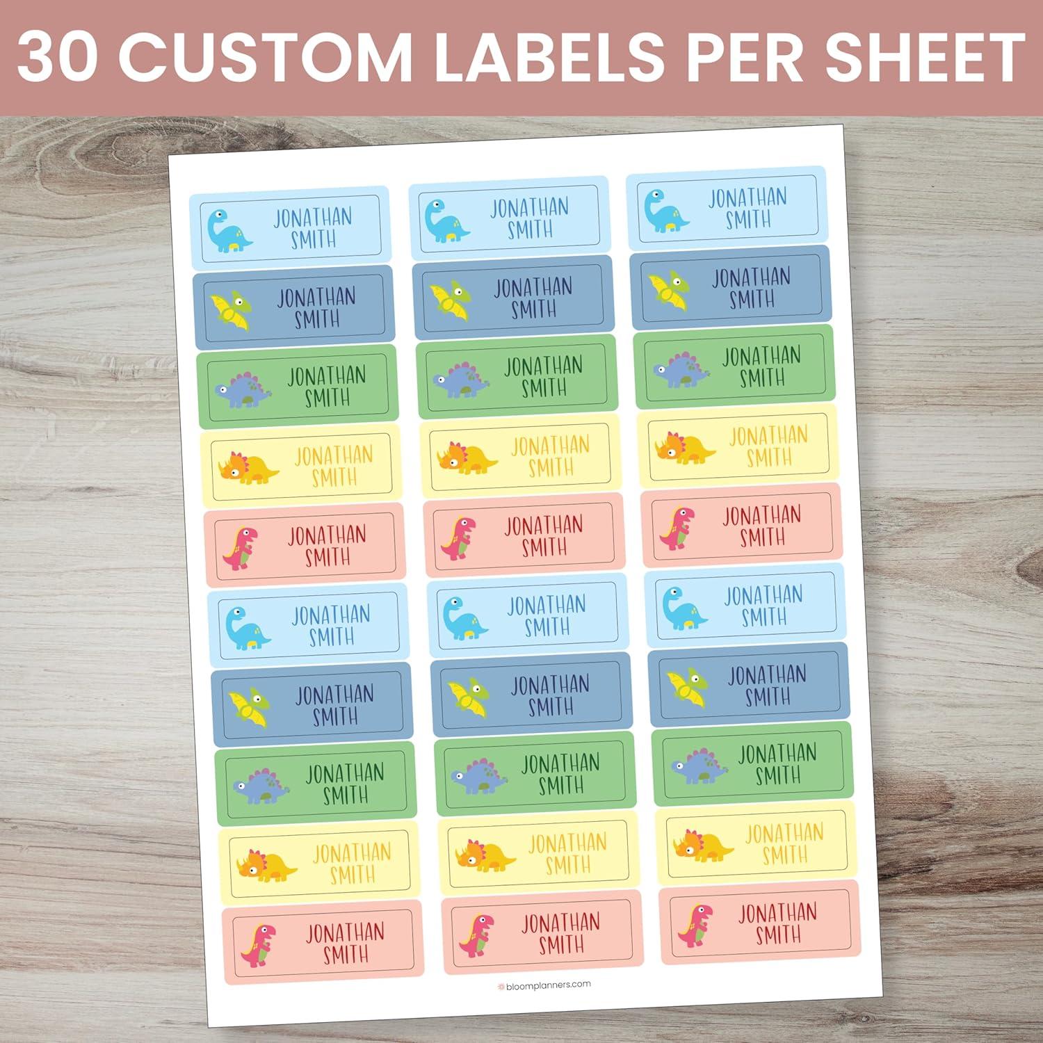 image:imagebloom daily planners Personalized Name Labels for Daycare and School 1 Sheet 30 Stickers Custom Name Stickers for Clothing Tags Water Bottles amp School Supplies Matte Finish BohoDinosaurs