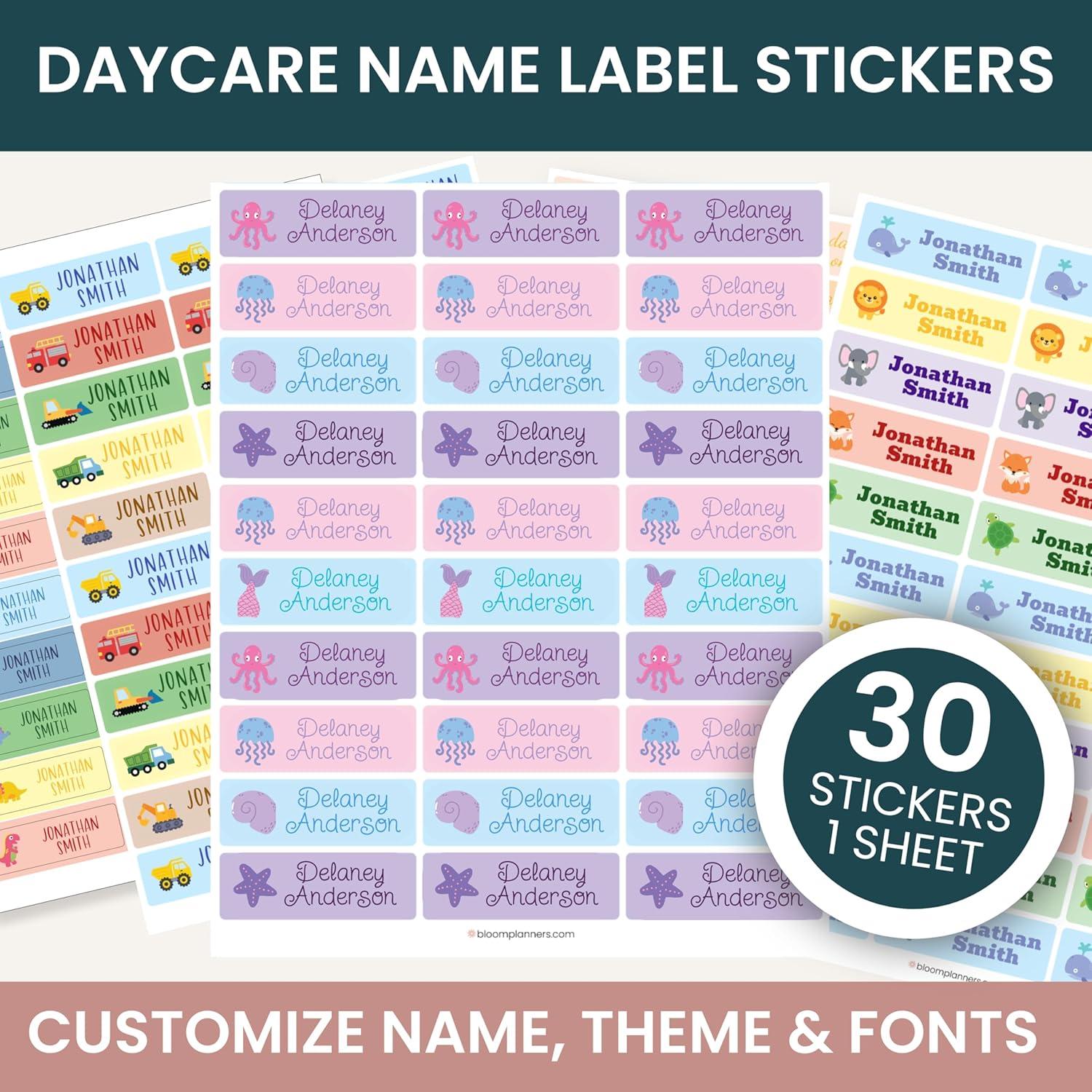 image:imagebloom daily planners Personalized Name Labels for Daycare and School 1 Sheet 30 Stickers Custom Name Stickers for Clothing Tags Water Bottles amp School Supplies Matte Finish BohoOcean