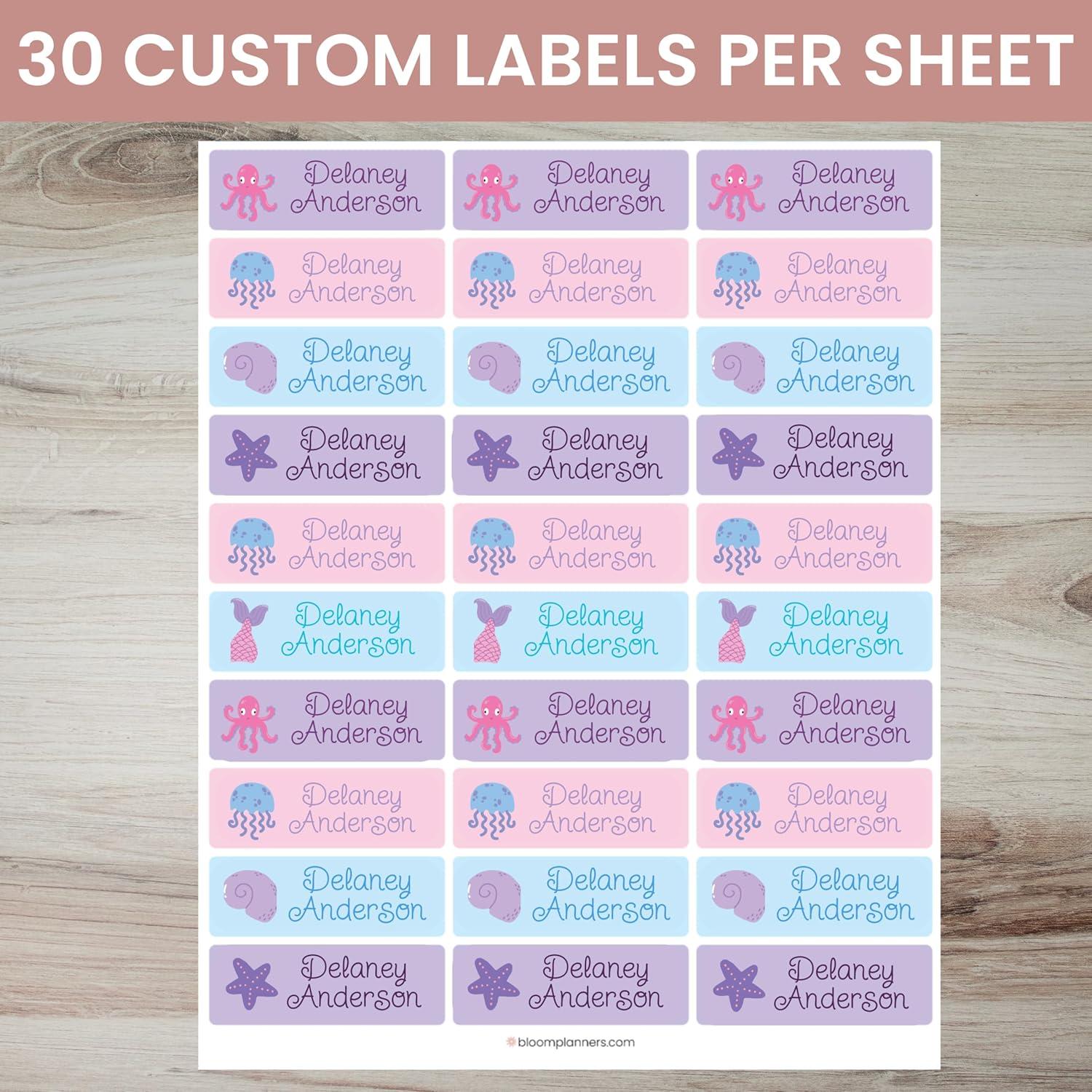 image:imagebloom daily planners Personalized Name Labels for Daycare and School 1 Sheet 30 Stickers Custom Name Stickers for Clothing Tags Water Bottles amp School Supplies Matte Finish BohoOcean
