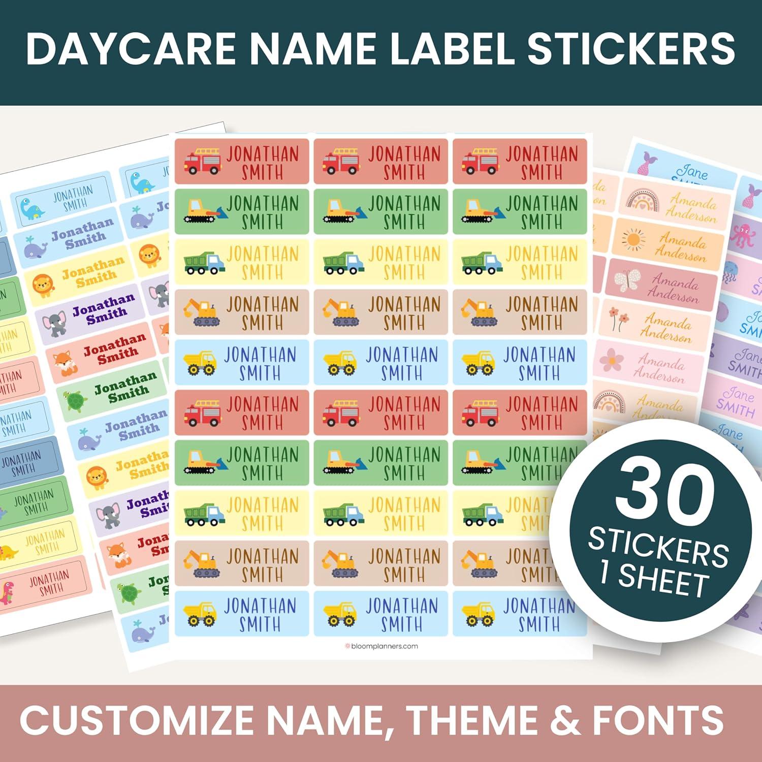 image:imagebloom daily planners Personalized Name Labels for Daycare and School 1 Sheet 30 Stickers Custom Name Stickers for Clothing Tags Water Bottles amp School Supplies Matte Finish BohoTrucks