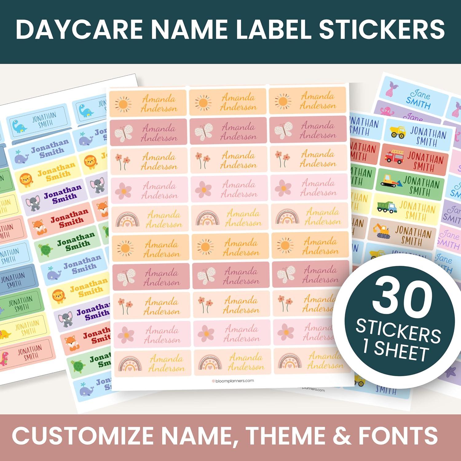 image:imagebloom daily planners Personalized Name Labels for Daycare and School 1 Sheet 30 Stickers  Custom Name Stickers for Clothing Tags Water Bottles amp School Supplies Matte Finish  BohoBoho