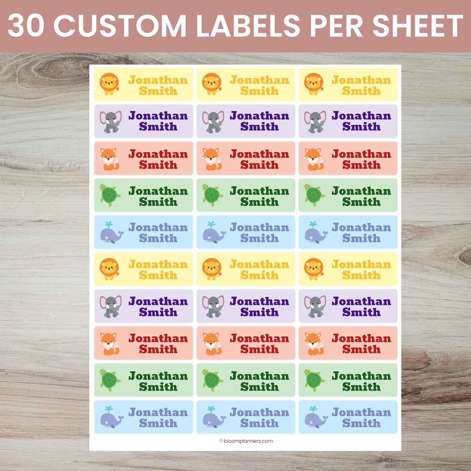 image:imagebloom daily planners Personalized Name Labels for Daycare and School 1 Sheet 30 Stickers  Custom Name Stickers for Clothing Tags Water Bottles amp School Supplies Matte Finish  BohoAnimals
