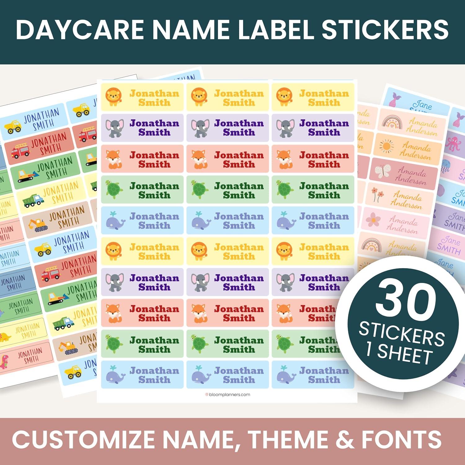 image:imagebloom daily planners Personalized Name Labels for Daycare and School 1 Sheet 30 Stickers  Custom Name Stickers for Clothing Tags Water Bottles amp School Supplies Matte Finish  BohoAnimals