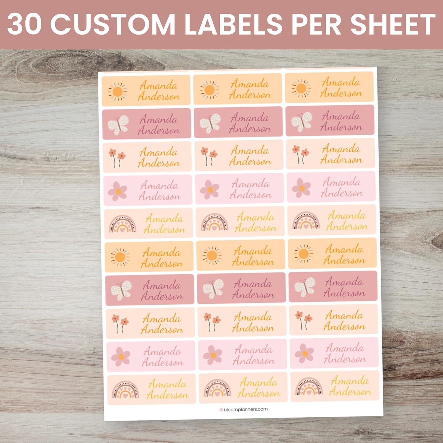 image:imagebloom daily planners Personalized Name Labels for Daycare and School 1 Sheet 30 Stickers  Custom Name Stickers for Clothing Tags Water Bottles amp School Supplies Matte Finish  BohoBoho