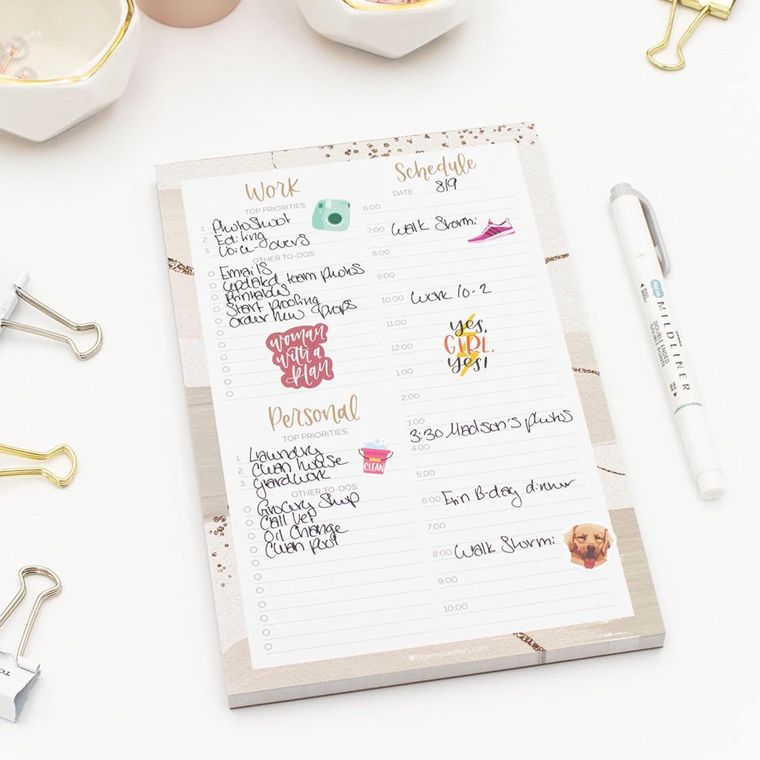 image:imagebloom daily planners Timed Work amp Personal To Do List Planning Pad Undated TearOff Hourly Checklist Notepad Appointment Organizer 6 x 9 Brushed Beige