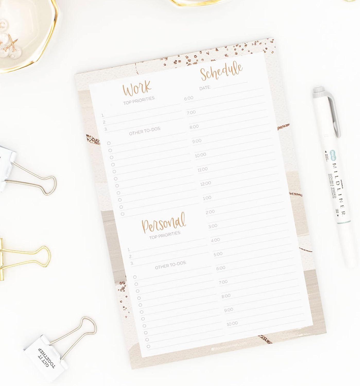 image:imagebloom daily planners Timed Work amp Personal To Do List Planning Pad Undated TearOff Hourly Checklist Notepad Appointment Organizer 6 x 9 Brushed Beige