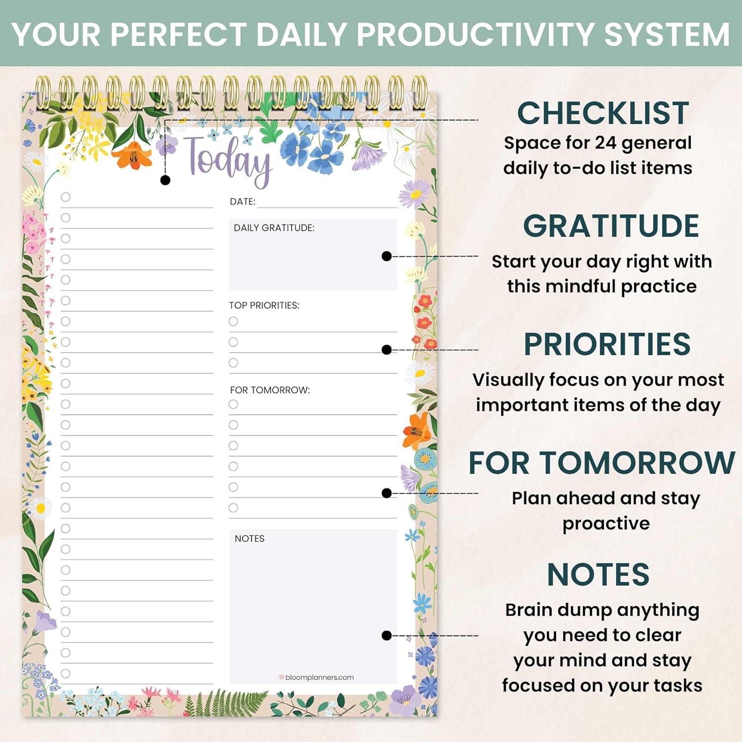 image:imagebloom daily planners To Do List Book for Work Undated Page A Day Daily Planner 60 Sheets for Daily Tasks amp Goal Setting 6 x9 Spiral ToDo Pad for Office Home and School Garden Party